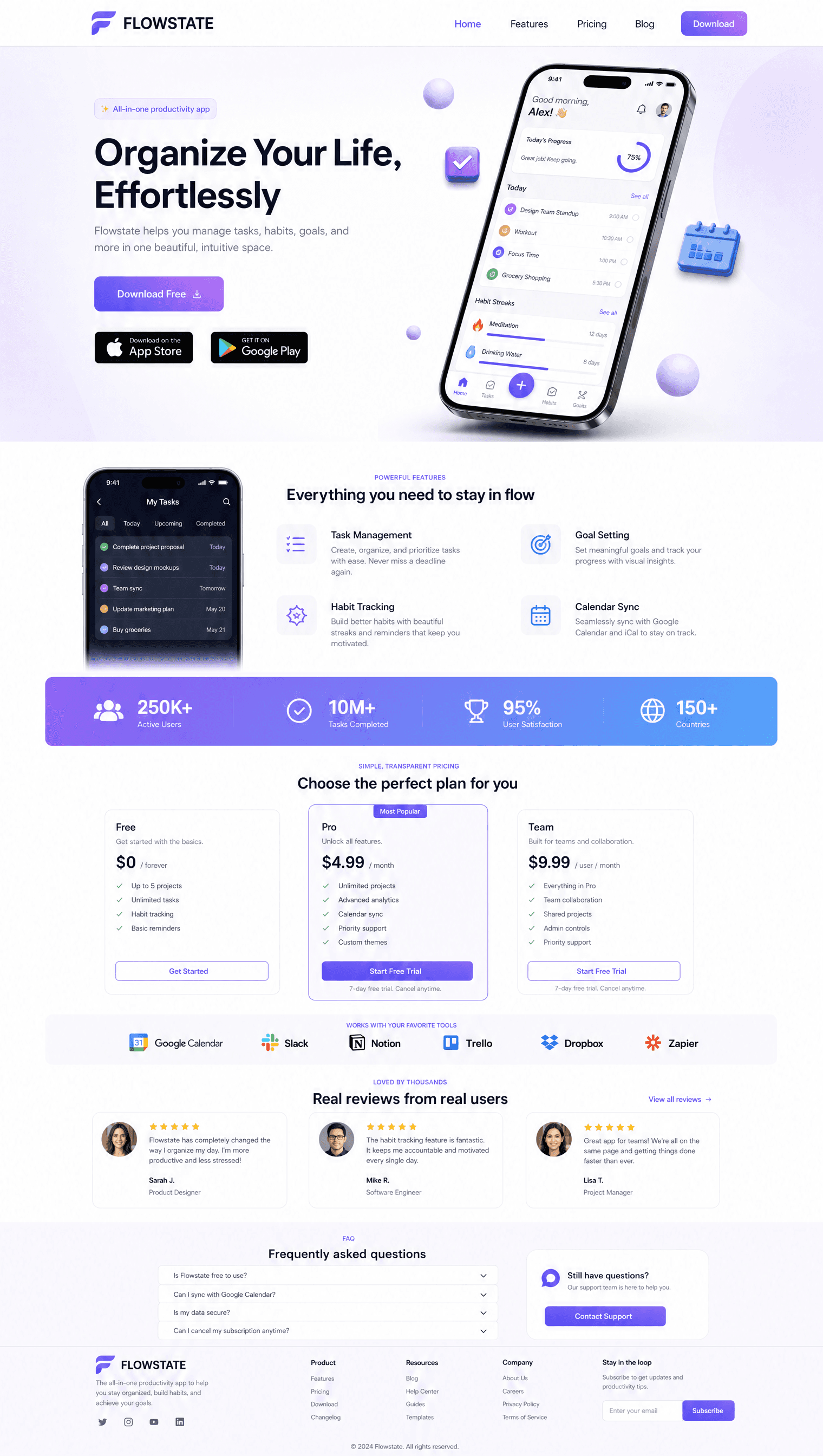 Website design for app landing page