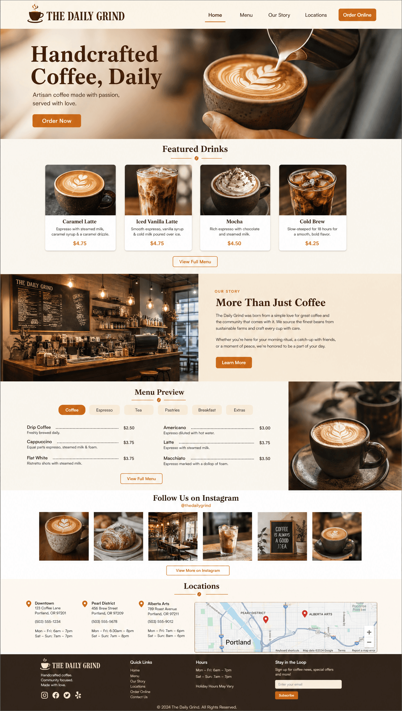 Website design for coffee shop